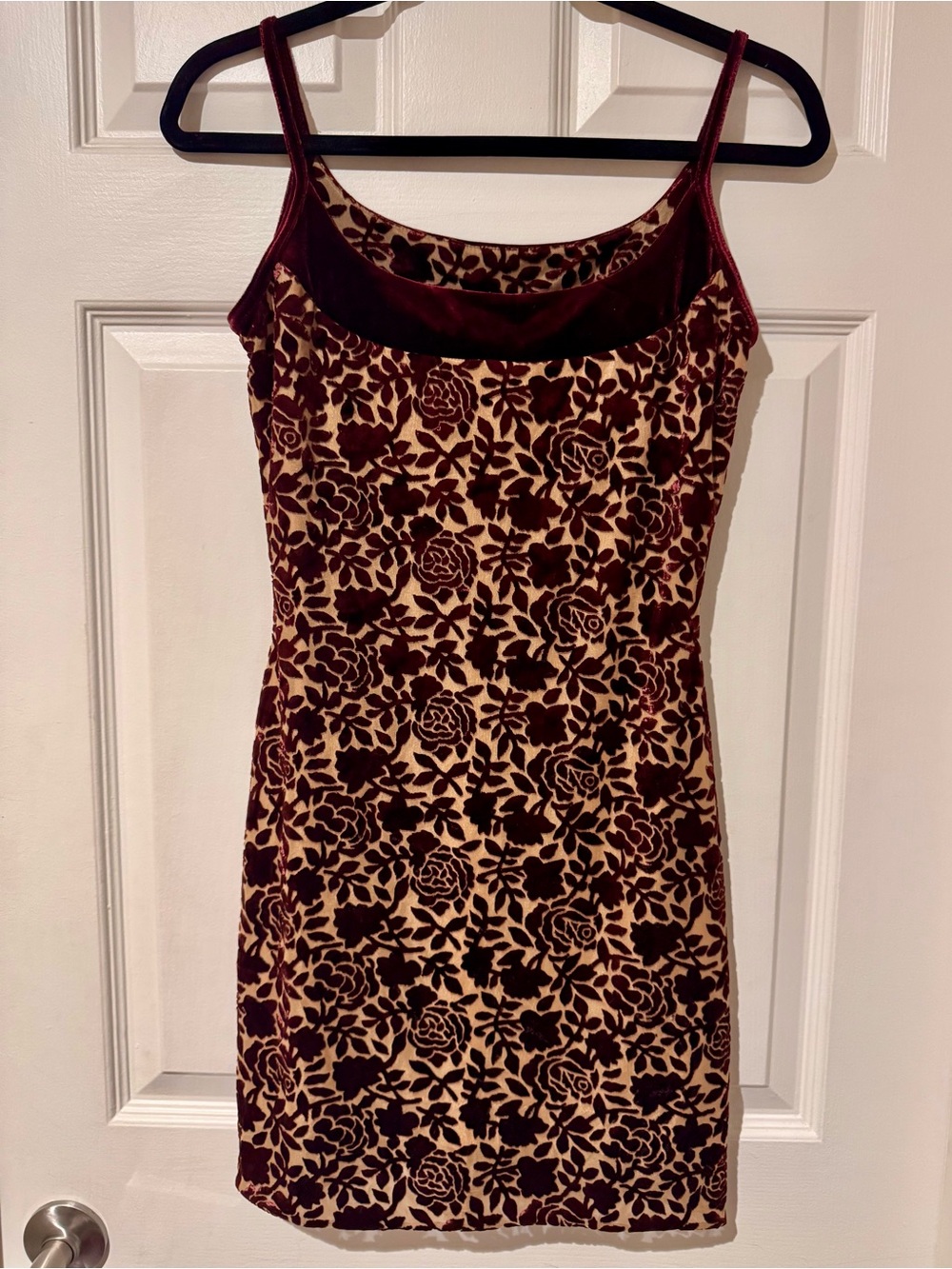 90s🌹Floral velvet burnout mini dress - Picture 3 of 9